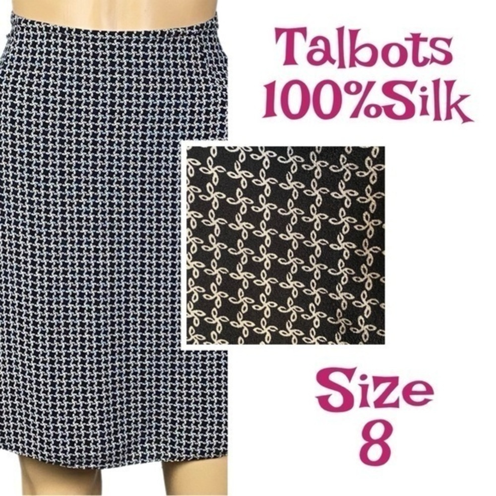 TALBOTS black and tan, 100% Silk, lightweight, lined, A-line skirt. Size 8. EUC